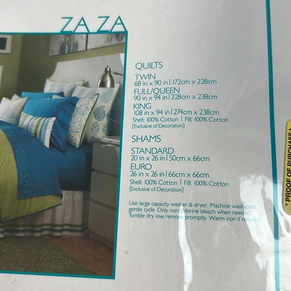 New! Studio D Euro Shams lot of 2 blue white turquoise and lime green - Picture 5 of 8